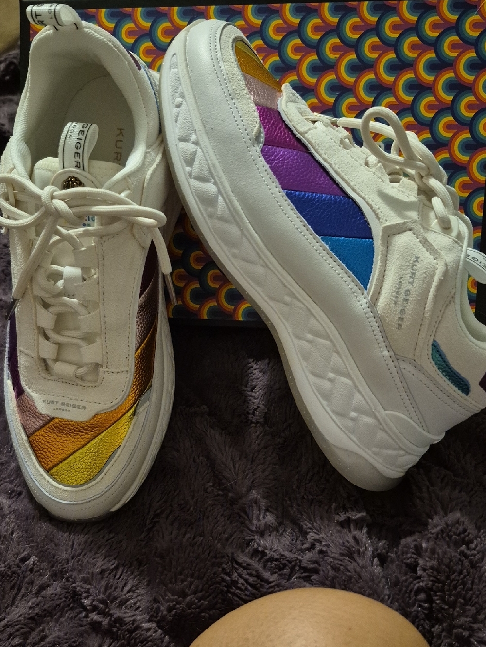 Kurt Geiger Womans White Sneakers with Rainbow Panels